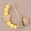 Yellow silicone beads and wooden bear pacifier clip with natural wood accents - Mustard Yellow(32#)