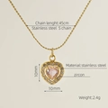 Halskette aus Gold-Edelstahl mit Herzanhänger, rosa Zirkon und kleinen weißen Steinen - 18K Gold / Rosa