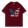 Dark red crew neck T-shirt featuring a creative US flag butterfly floral graphic print - Wine Red 317 / XS