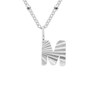 Silver stainless steel necklace with luxury initial M pendant and radial texture - Letter M / Silver
