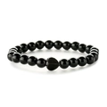Polished black gemstone beaded bracelet with heart-shaped pendant on white background - Black Onyx Style