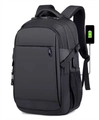 Men's black laptop backpack with multi-compartments and external USB charging port - 65022-3 Black