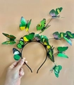 Detail shot of multi-layered green 3D butterfly headbands for Christmas party styling - Green Butterfly Headband (Full Ring)