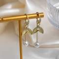 Elegant gold earrings with diamond ring, mermaid tail, and white pearl drop detail - Fishtail Shape Rhinestone Artificial Pearl Pendant (E3503)