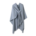 Light blue solid color poncho shawl with knot detail and tassel trim for winter warmth - Pure Tassel Light Blue