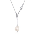 Elegant silver branch necklace featuring a natural white baroque pearl in Y-shape design - Twig Baroque Pearl (Silver) / White Gold
