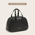 Large woven midnight black cosmetic bag with dual zippers and Enjoy travel metal logo - Handbag Large / Midnight Black