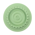 Light green silicone pet food can lid with concentric circles and decorative bead texture - Cat Treat Dish Green