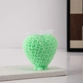 Mint green heart rose scented candle with relief texture and a white mesh bow - Style B / Green