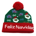 Christmas LED knit hat with Feliz Navidad text and festive Santa Claus pattern - One Size / Green Red Feliz Navidad (LED)