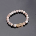 Minimalist white stone bead bracelet for men featuring a bronze Dad engraved charm - Dad Engraved Plate (G1146-3)