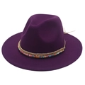 Detail of purple fedora hat with bohemian colorful beads and rhinestone band - M(56-58cm) / Purple