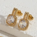 Orecchini a perno quadrati in argento S925 placcato oro 14K con zirconi brillanti - Orecchini a Bottone in Zircone Quadrati
