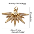 Gold starburst pendant with cubic zirconia inlay including detailed size measurements - CX151-01 (Gold Pave Zircon Starburst Pendant)