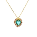 Vintage gold necklace with heart green gemstone pendant and pearl embellishment - Vintage Heart Style (CN001537CX)