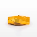 Irregular yellow acrylic box bag with golden wavy texture and circular metallic clasp - Orange