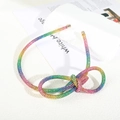 Rainbow rhinestone headband with sparkly knotted bow and gold metal tips for women - Figure 8 Knot Full Rhinestone Headband / Colorful Zirconia