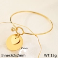 Bracciale dorato in acciaio inossidabile con ciondolo a cuore e misure tecniche - Stile Cuore Doppio Tondo (KB61120-Z) / Oro