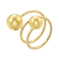 Anillo dorado vintage martillado con doble bola y diseño abierto ajustable para mujer - Estilo Envolvente de Doble Esfera (VJ620 Dorado)
