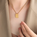 Minimalist gold necklace with square bar pendant featuring letter B on a delicate chain - Letter B Style (P1506-B)