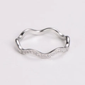 Close-up of silver wavy ring with micro-pave crystals and polished finish detail - US 5 / Steel