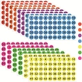 Colorful numbered round stickers 1-100 for organizing in red blue green and yellow - 7-Color Set