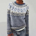 Dettaglio maglione a girocollo in maglia bicolore con motivo nordico Fair Isle blu e marrone - 3XL / Top / Grigio Bluastro Jacquard Fair Isle (8337)