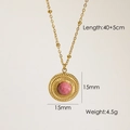 Collar de acero bañado en oro con colgante de rodocrosita rosa de 15 mm - Colgante de Piedra Rosa Redonda