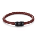 Braunes geflochtenes Lederarmband mit schwarzem Magnetverschluss aus Metall für Herren - Rot (KB115249-KFC)