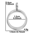 Silver stainless steel round locket pendant with dimensions and weight measurements - Inner Diameter 15mm - Cavity Thickness 3.5mm / Steel