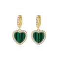 Elegantes pendientes de corazón en oro con piedra de malaquita verde y diamantes blancos - Plata 925 / Pendientes de malaquita