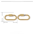 Detailed size chart of gold stainless steel screw carabiner for jewelry making - Large Oval Shape (YE825) / Gold