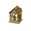 Lighted wooden Christmas house ornament with Merry Christmas carving and LED warm glow - Santa Claus / Small (5.5x5x7cm)