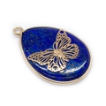 Lapis Lazuli water drop pendant with a golden butterfly detail and metal frame - No.4-Butterfly Pattern