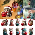 Chubby tabby cat acrylic Christmas tree ornaments with festive hats and gold strings - Full Set Cat Styles