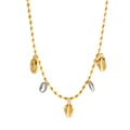 Exaggerated beach style shell necklace with mixed gold and silver pendants on a bead chain - Two-tone Necklace