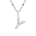 Silver stainless steel necklace featuring a letter Y pendant adorned with faux pearls - Y-Steel Color