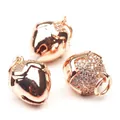 Three rose gold heart pendants with pavé-set white cubic zirconia for DIY jewelry - Strawberry Bell-Rose Gold