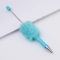 Creative sky blue fuzzy plush beadable pen with a soft rotating ballpoint tip - Macaron Blue