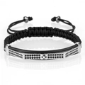 Men's black woven bracelet with silver cross bar and zircon stones in a sleek design - Silver Pagoda Curved Tube