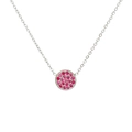 Elegant stainless steel necklace with a circular pendant featuring pave-set red zircons - July Rose Red - Silver