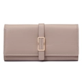 Elegant beige long faux leather trifold wallet for women with metal buckle and fine stitching - Light Coffee