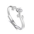 S925 sterling silver open ring featuring rose branch design and sparkling cubic zirconia - Fdjz-484 - Women's Model / Adjustable Open
