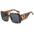 Chic tortoise shell square oversized sunglasses with gold metal circular temple accents - Tortoise Frame Grey Lens