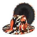 Cappello fedora in lana mimetica alla moda con tesa larga e stampa digitale arancione - M (56-58cm) / Arancione