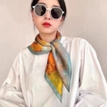 Elegant abstract oil painting silk scarf with vibrant orange and yellow floral print - Birch Forest Scarf / 65
