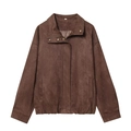 Dunkelbraune Jacke aus Wildlederimitat mit Metalldruckknöpfen auf weißem Hintergrund - XS / Kastanienbraun