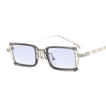 Retro square sunglasses with light blue lenses and gold metal temples in grey frames - Grey Frame Blue Lens