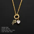 Artistic stainless steel necklace with gold heart pendant and sparkling crystal charm - Letter R(XNL0085)