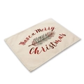 Beige cotton linen Christmas placemat with red plaid Merry Christmas text and pine branch - Beige Script Pine Branch